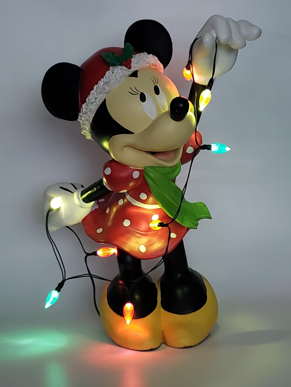 Lighted Disney Minnie Mouse Christmas Holiday Figurine - RARE Vintage 14" Tall